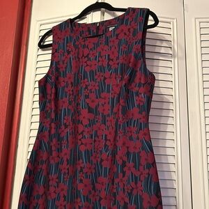 Tommy Hilfiger Midi Floral Dress sz 12 blue/red stretchy career office sleevel